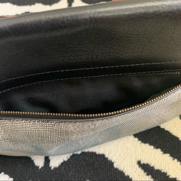 Fossil Harper Large Leather Flap Crossbody Mixed Media Print Minimalist - Picture 7 of 9